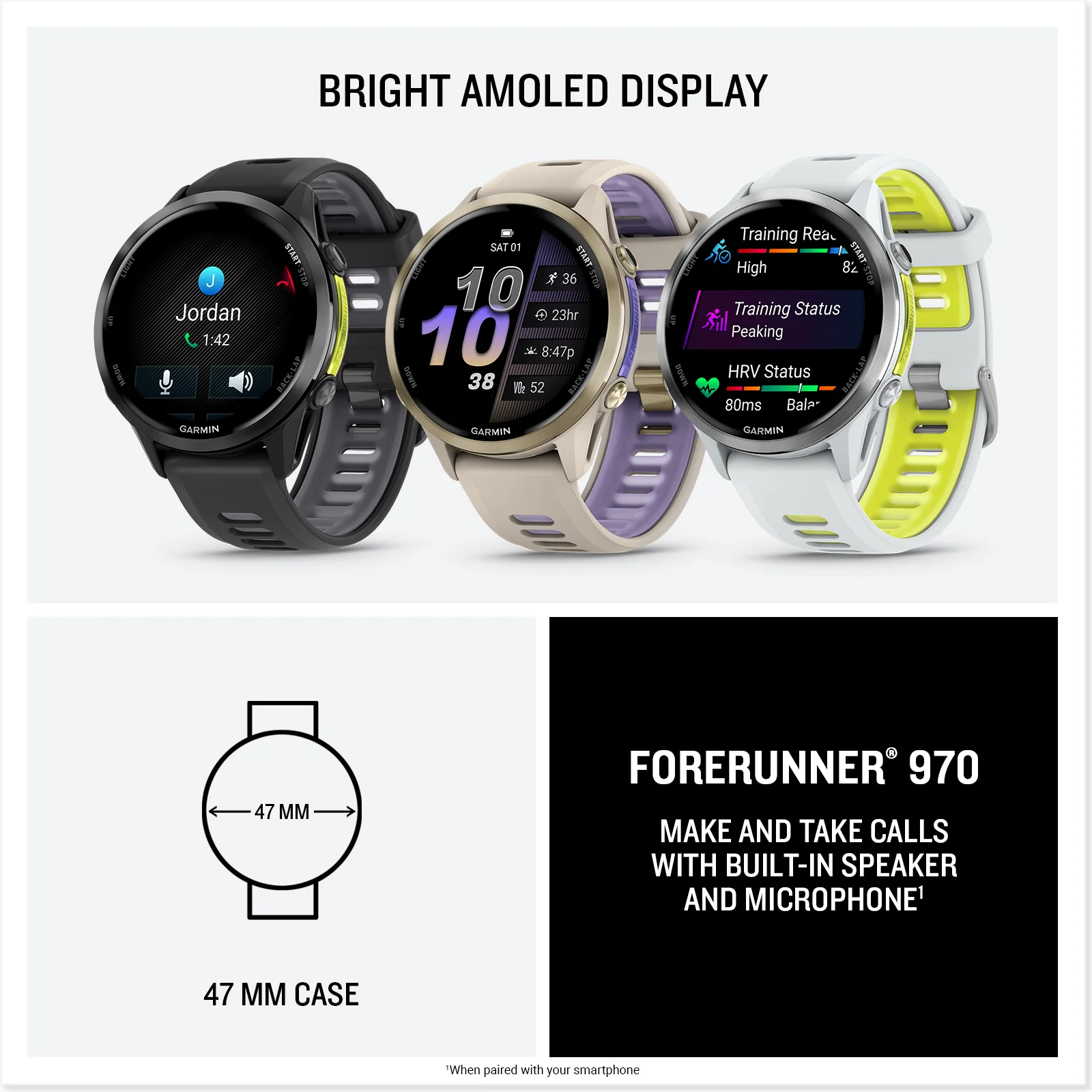 Garmin Forerunner 970 - 47mm -  Whitestone/Translucent Amp Yellow - Image 13