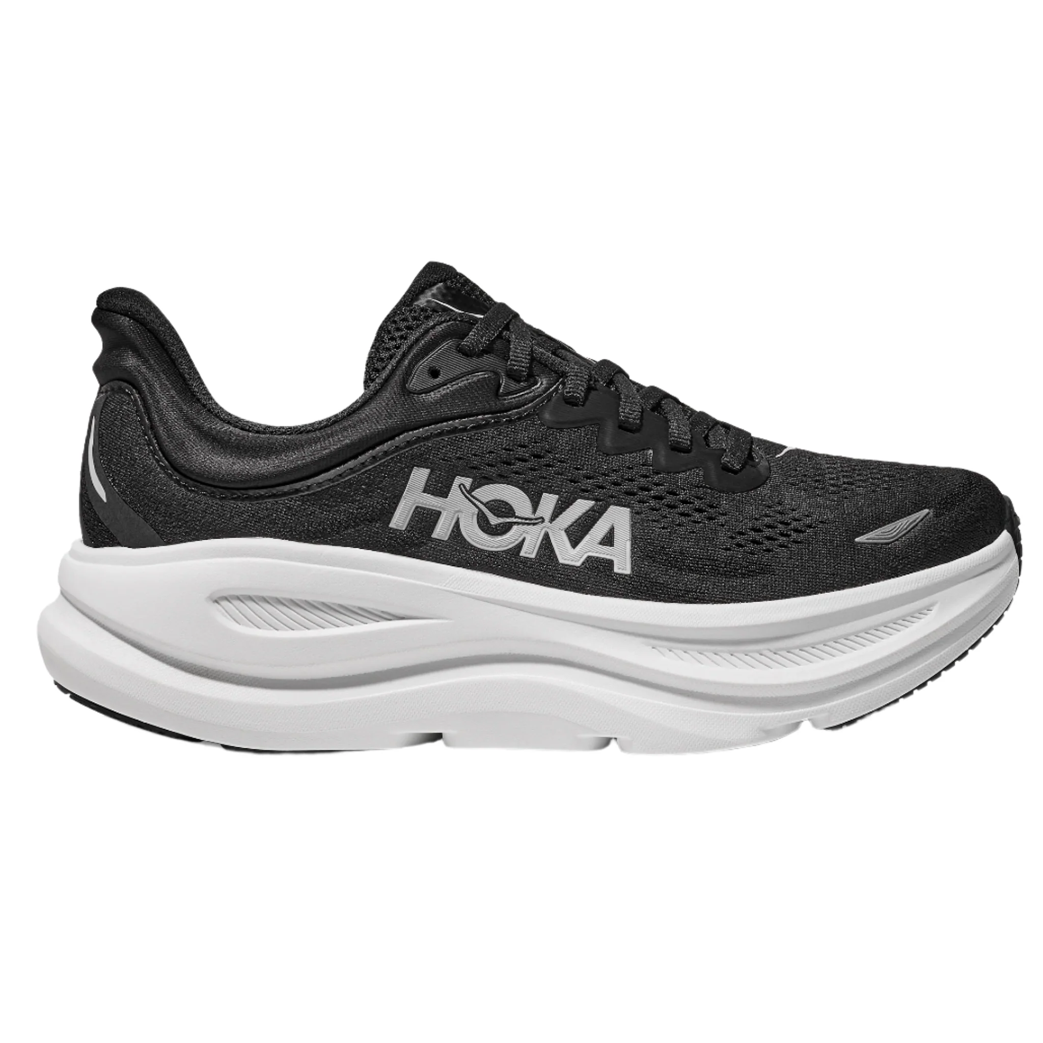 Hoka Mens Bondi 9 Wide - 2E Width - Black/White - Neutral - AW25