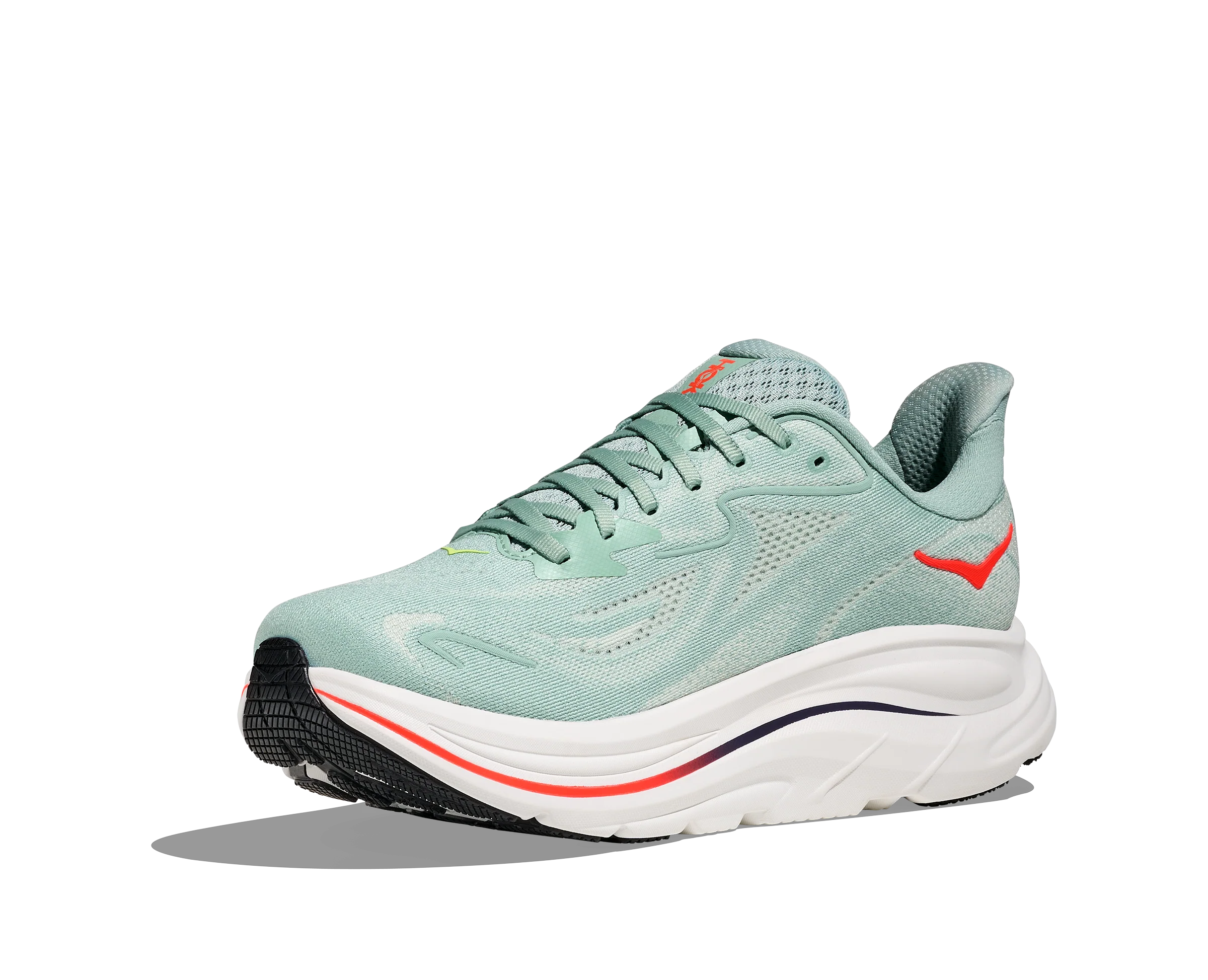 Hoka Mens Clifton 10 Wide - 2E Width - Sage/Neon Flame - Neutral - SS26 - Image 3