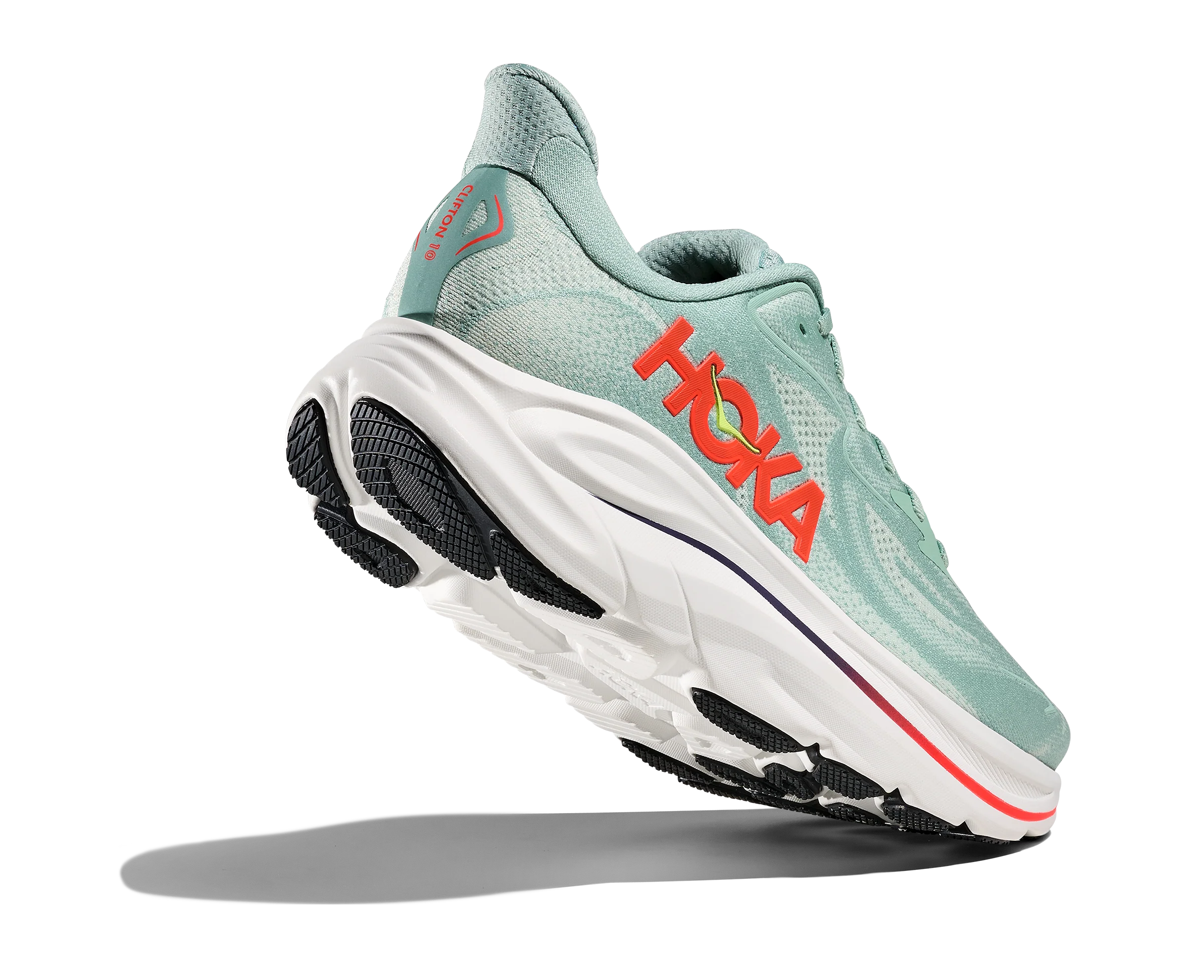 Hoka Mens Clifton 10 Wide - 2E Width - Sage/Neon Flame - Neutral - SS26 - Image 7