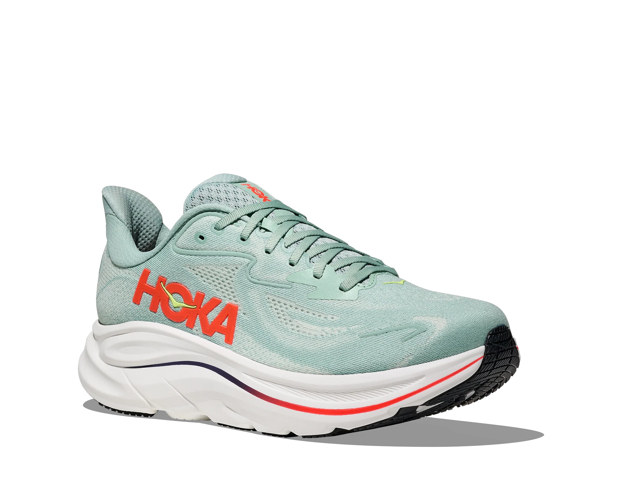 Hoka Mens Clifton 10 Wide - 2E Width - Sage/Neon Flame - Neutral - SS26 - Image 5