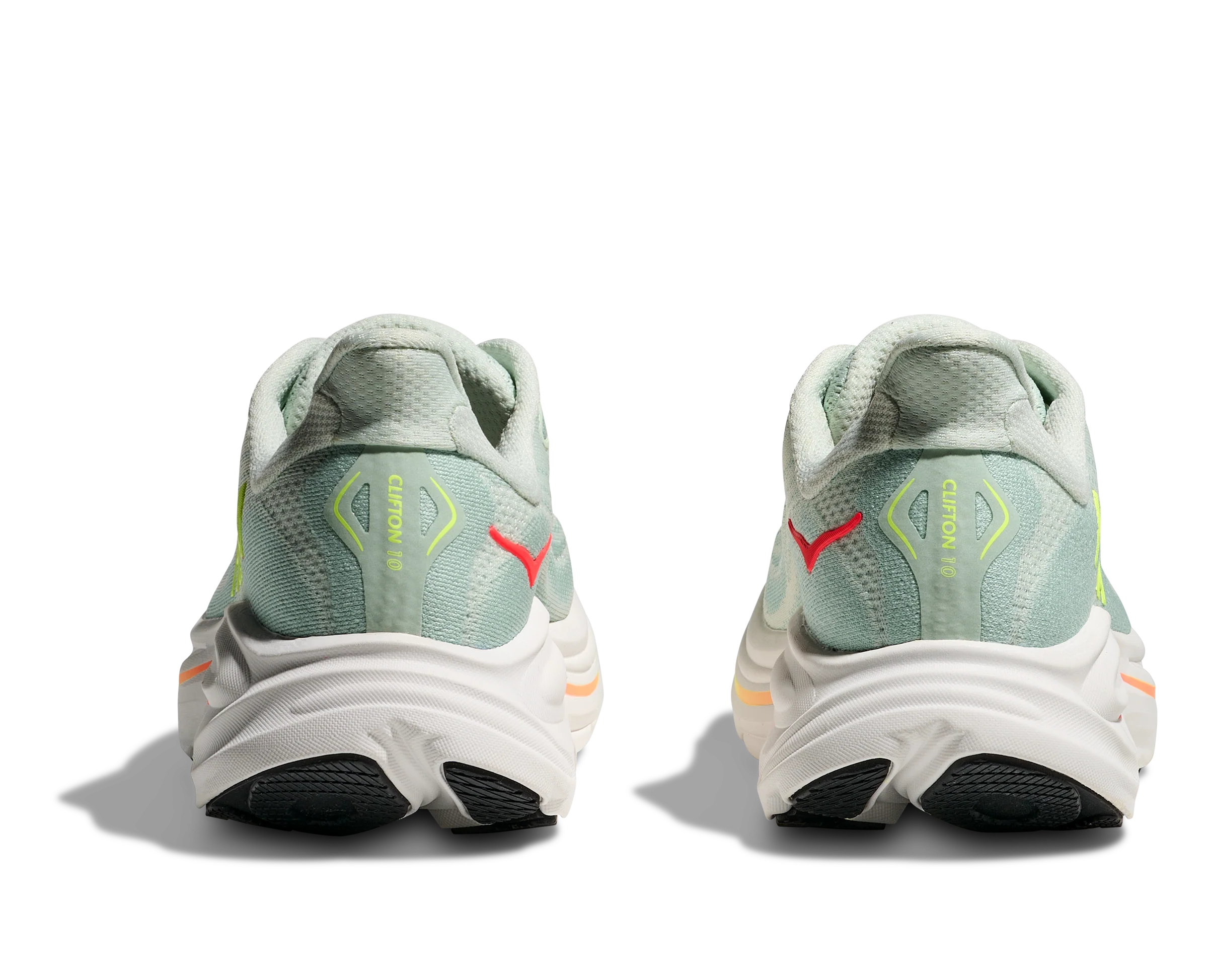 Hoka Womens Clifton 10 Wide - D Width - Sea Glass/Neon Flame - Neutral - SS26 - Image 6