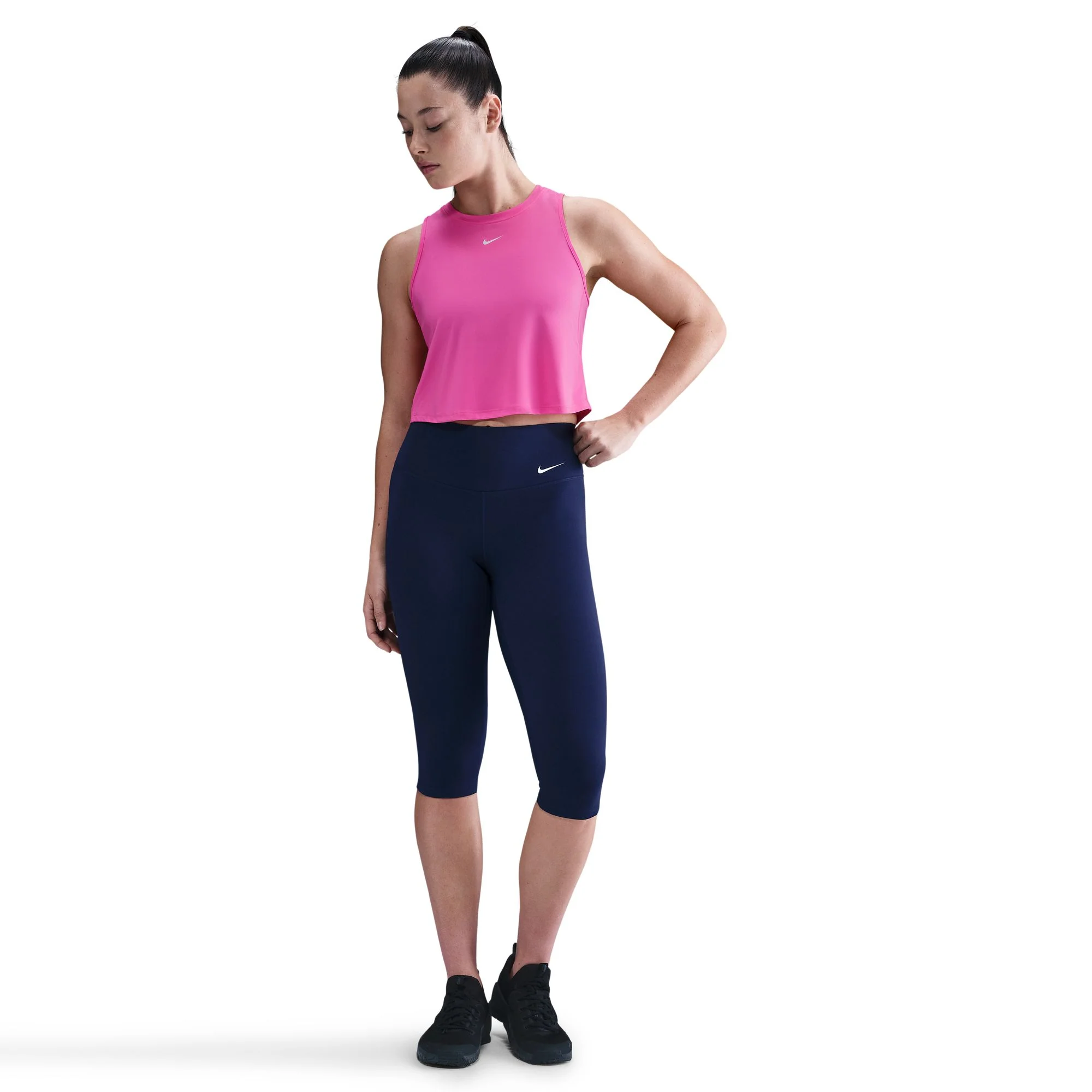 Nike One Classic Womens Dri-FIT Cropped Tank Top - Playful Pink/White - FA25 - Image 3